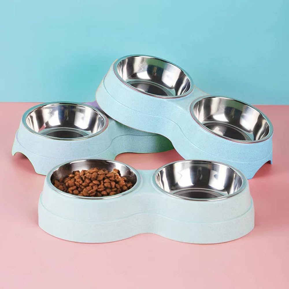 Double Cat Food Bowl -Stainless Steel Bowls with Easy-to-Clean Detachable Design, Non-Slip Base, Pet Feeder for Kittens and Medium Cats