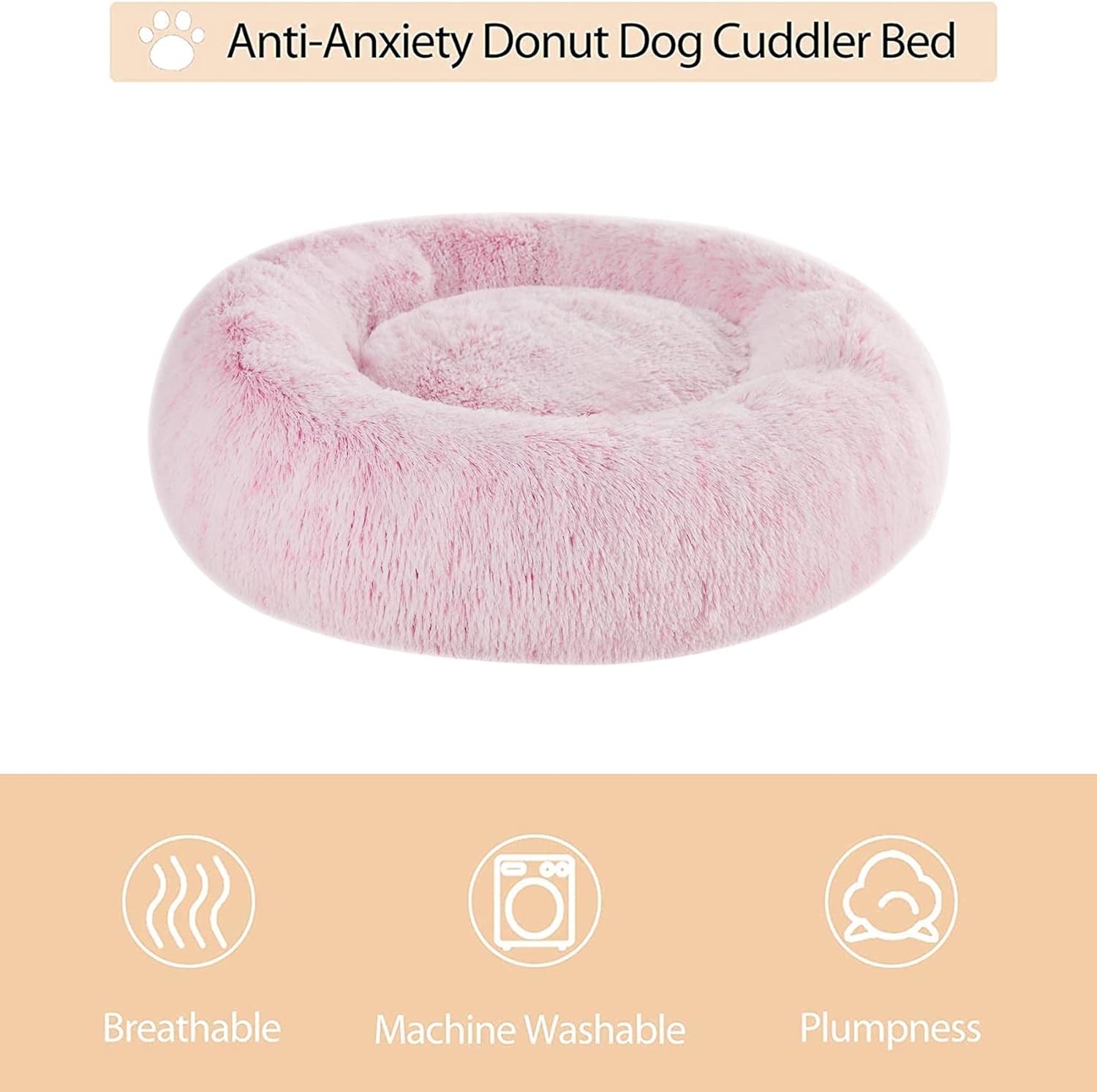 Calming Dog Bed Cat Bed Donut, Faux Fur Pet Bed Self-Warming Donut Cuddler, Comfortable Round Plush Dog Beds