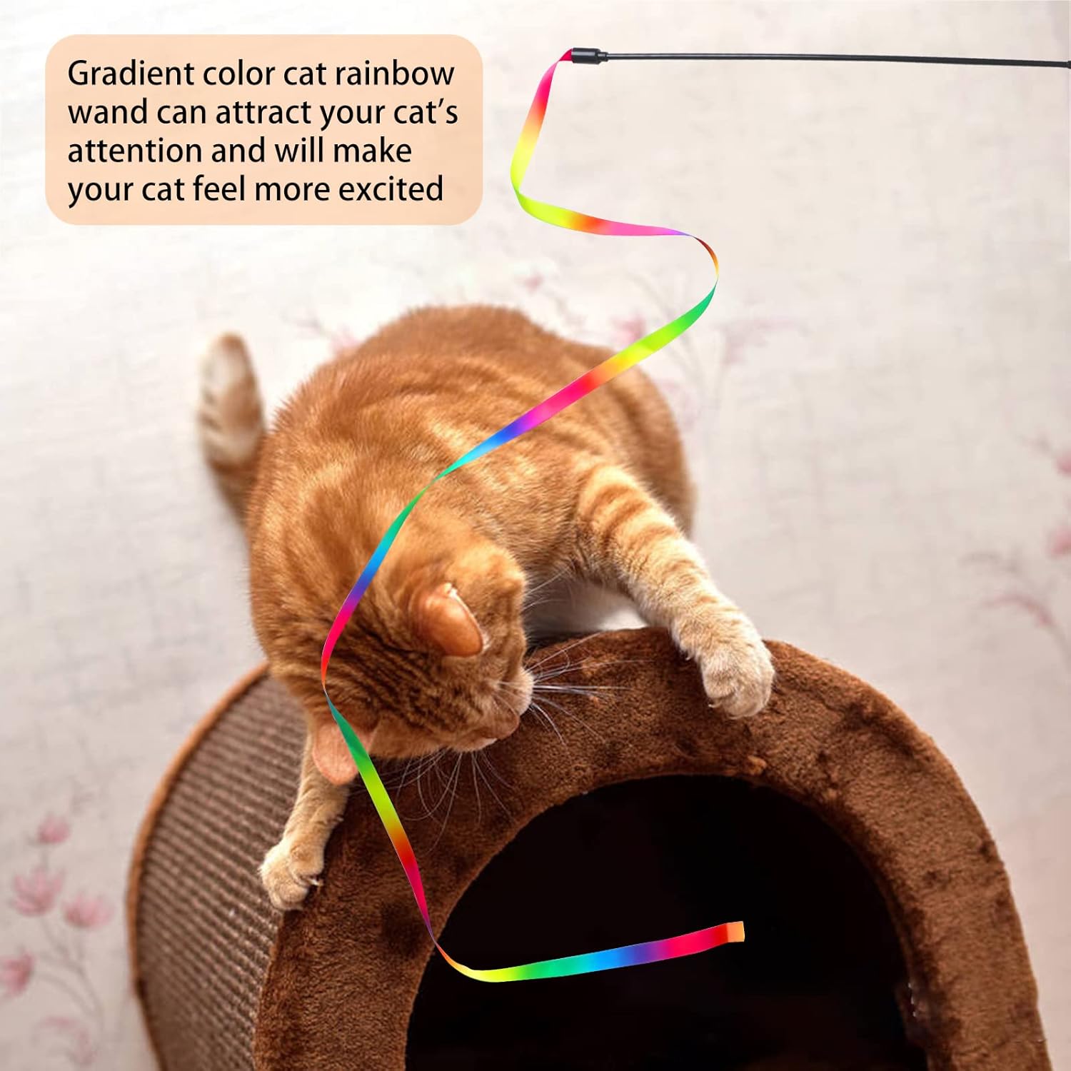 Cat Wand Toys Interactive Kitten Toys for Indoor Cats Colorful Teaser Wand String for Exercise Kitten Stick Kitty Rope Toy Rainbow Ribbon