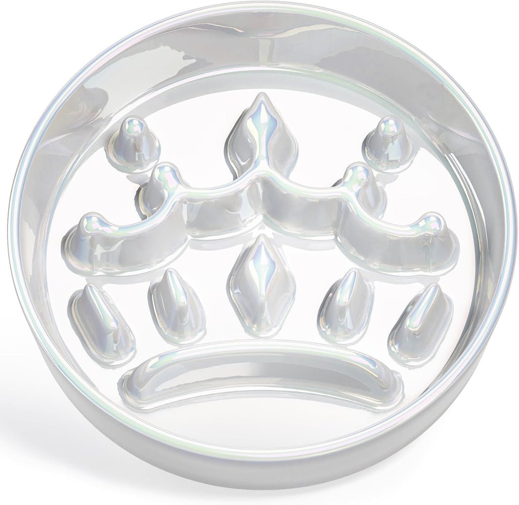 Ceramic Slow Feeder Dog Bowls Small Breed, 0.6 Cups Dog Food Dish for Fast Eaters, Puzzle Bowl for Small Dogs and Cats,Crown Silver