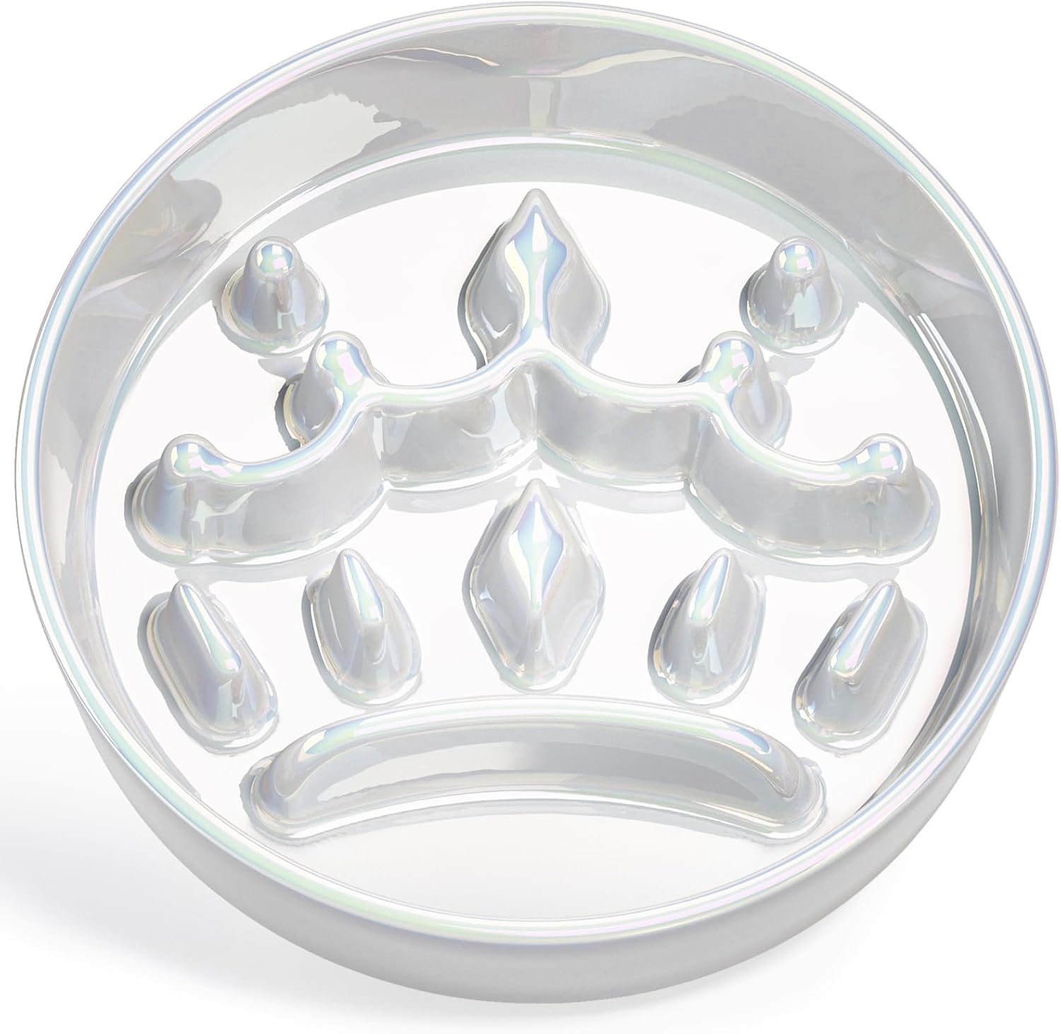 Ceramic Slow Feeder Dog Bowls Small Breed, 0.6 Cups Dog Food Dish for Fast Eaters, Puzzle Bowl for Small Dogs and Cats,Crown Silver