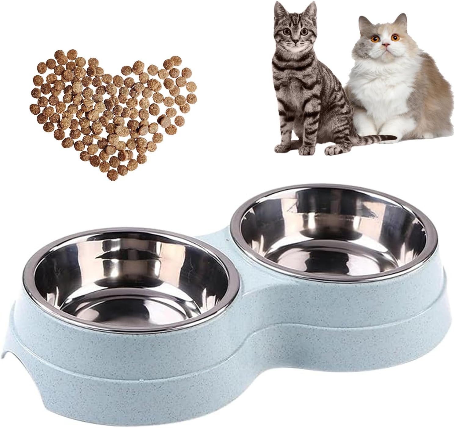 Double Cat Food Bowl -Stainless Steel Bowls with Easy-to-Clean Detachable Design, Non-Slip Base, Pet Feeder for Kittens and Medium Cats