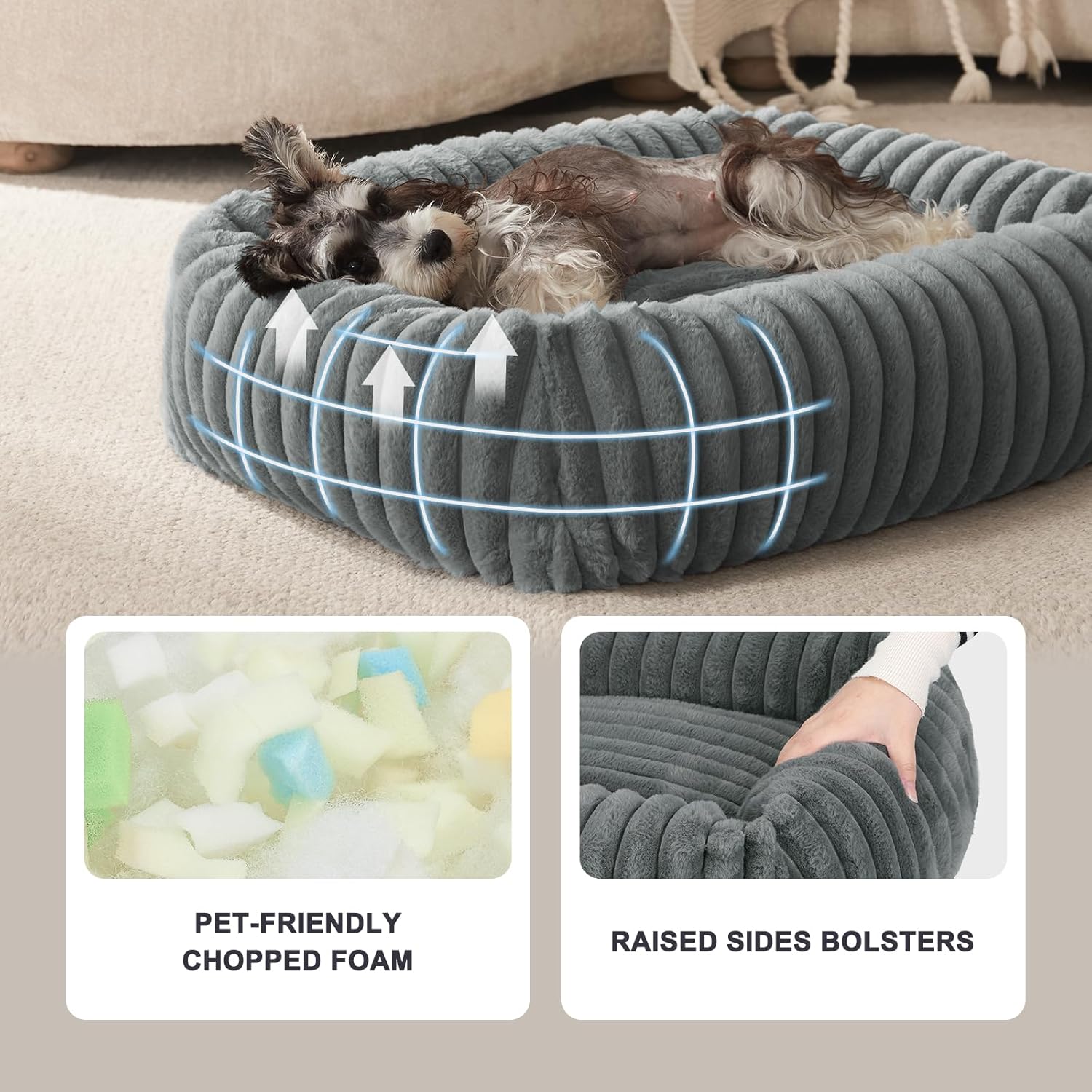 Dog Bed for Small Dogs, Washable Orthopedic Dog Bed with Removable Cover, Rectangle Soft Calming Sleeping Puppy Bed Durable Pet Cuddler with Anti-Slip Bottom