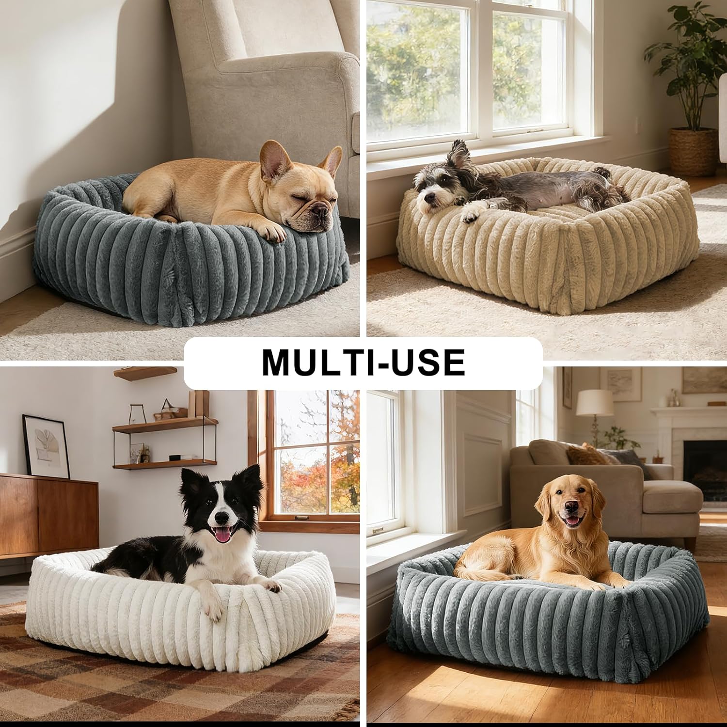 Dog Bed for Small Dogs, Washable Orthopedic Dog Bed with Removable Cover, Rectangle Soft Calming Sleeping Puppy Bed Durable Pet Cuddler with Anti-Slip Bottom