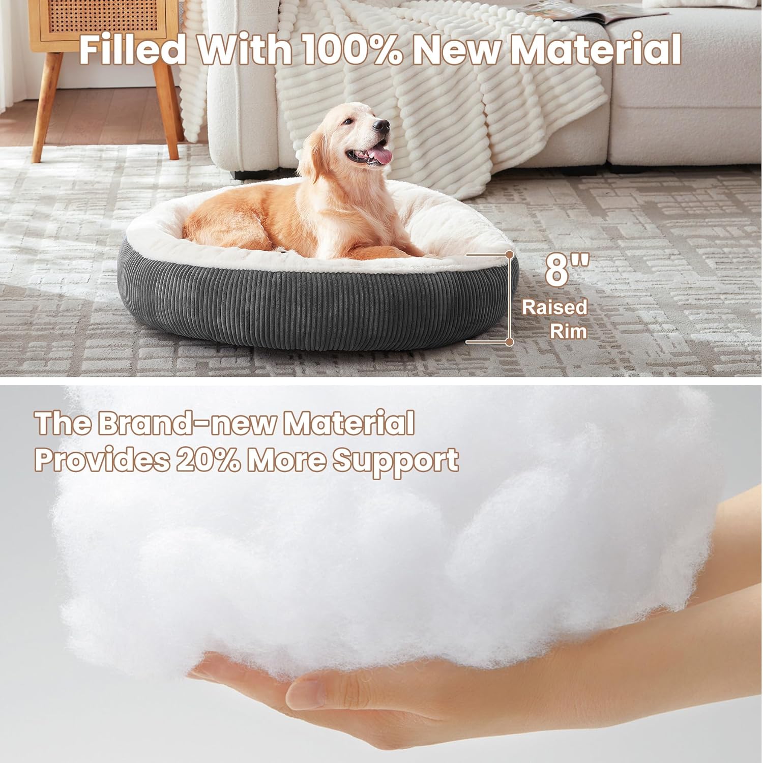 36 inches Donut Dog Bed for Large Dogs - Calming Round Pet Bed with Removable&Washable Cover, Plush Faux Fur & Corduroy, Fits Pets