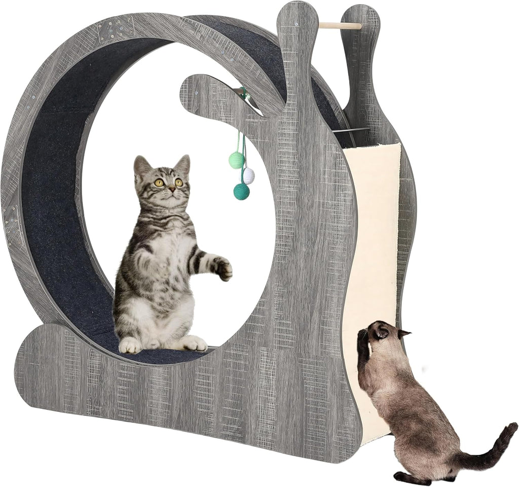 Large Cat Running Wheel, Cat Wheel for Indoor Cats 33.5" Inner Diameter Wood Pet Treadmill with Scratching Board and Playing Balls Quiet Cats Wheel