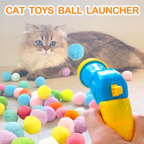 31Pcs Cat Ball Toy Launcher Gun,Cat Balls Fetch Toy,30Pcs Plush Fuzzy Balls Launcher Cat Toy for Cats with 1 Gun,Funny Interactive Cat Toys for Bored