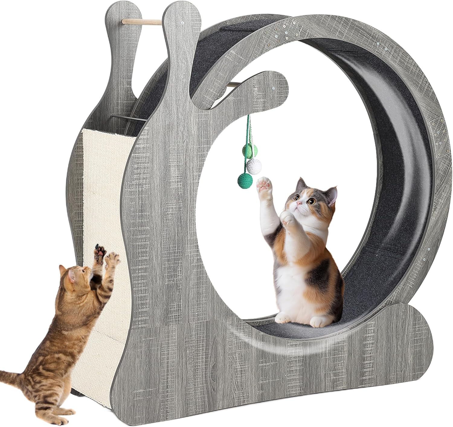 Large Cat Running Wheel, Cat Wheel for Indoor Cats 33.5" Inner Diameter Wood Pet Treadmill with Scratching Board and Playing Balls Quiet Cats Wheel
